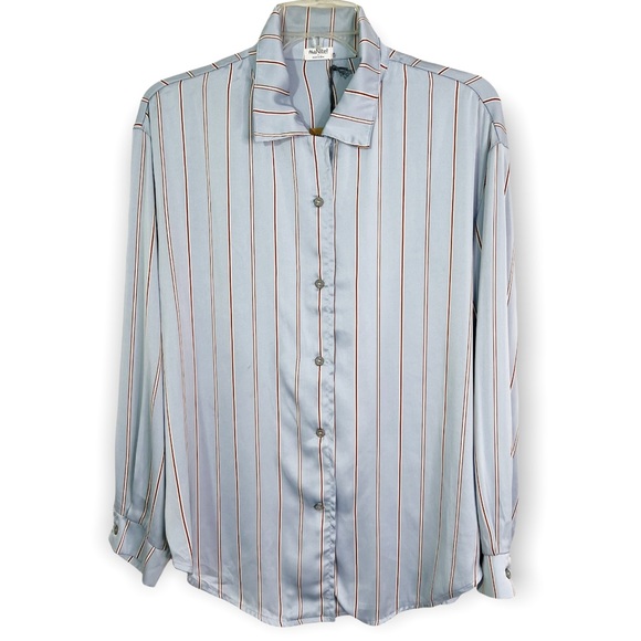 Hello Nite! Revolve Satin Pinstripe Long Sleeve Button Down Pajama Top Size S - Picture 1 of 7